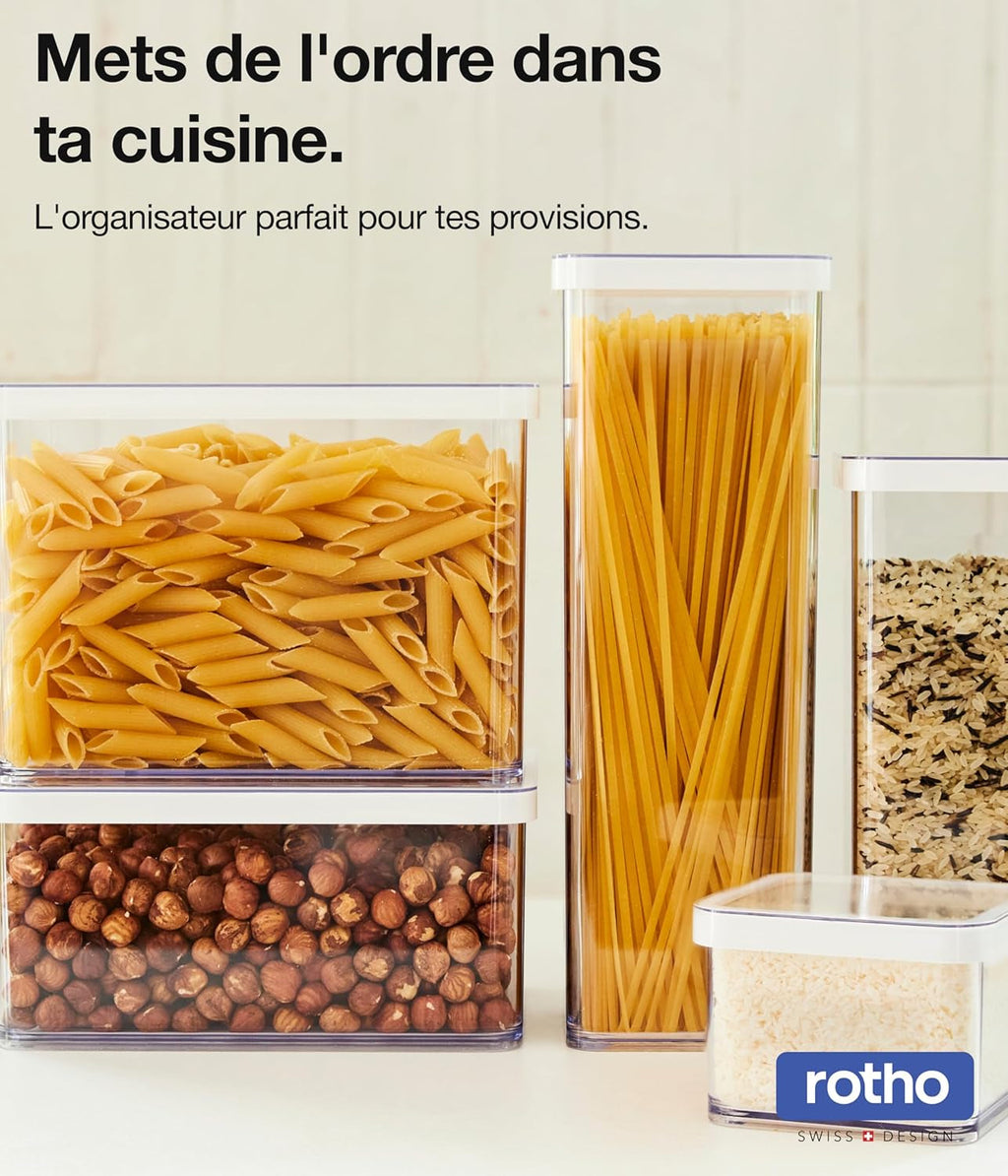 Rotho Loft set de 5 borcane de depozitare cu capac, diferite dimensiuni, plastic alimentar (PP) fără BPA, transparent/roșu, (21,4 x 21,4 x 23,5 cm) Cutii depozitare alimente Naty Shop
