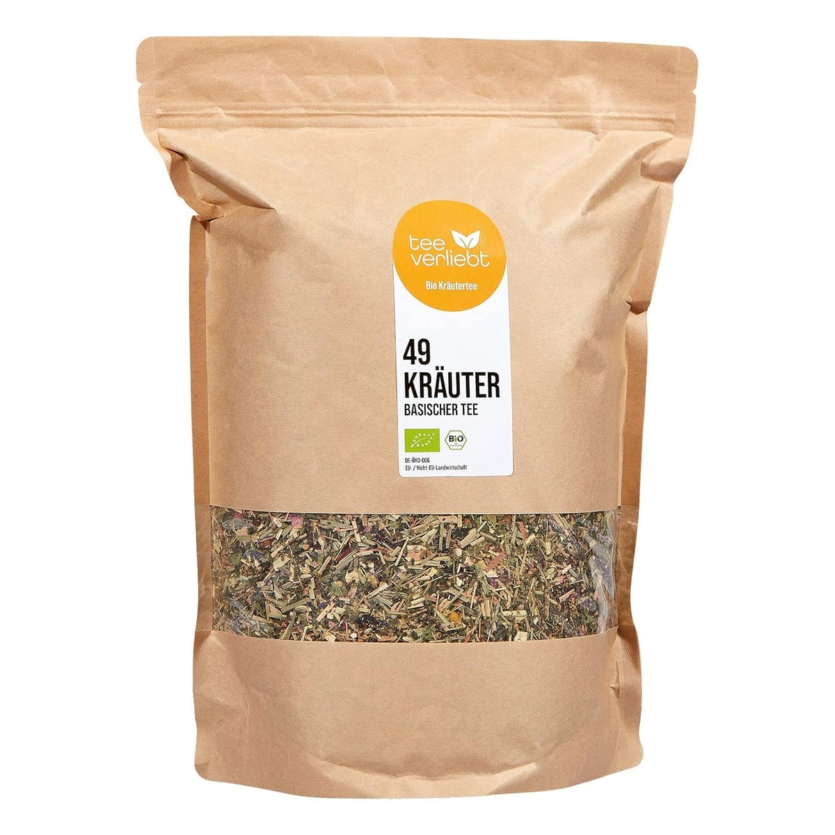 Teeverliebt - Ceai de plante alcalin 1000 g ceai vrac cu 49 de plante organice selectate, ceai alcalin pentru bunăstare cu păpădie, rădăcină de alant, salvie, urzică, scorțișoară, măr și multe altele.