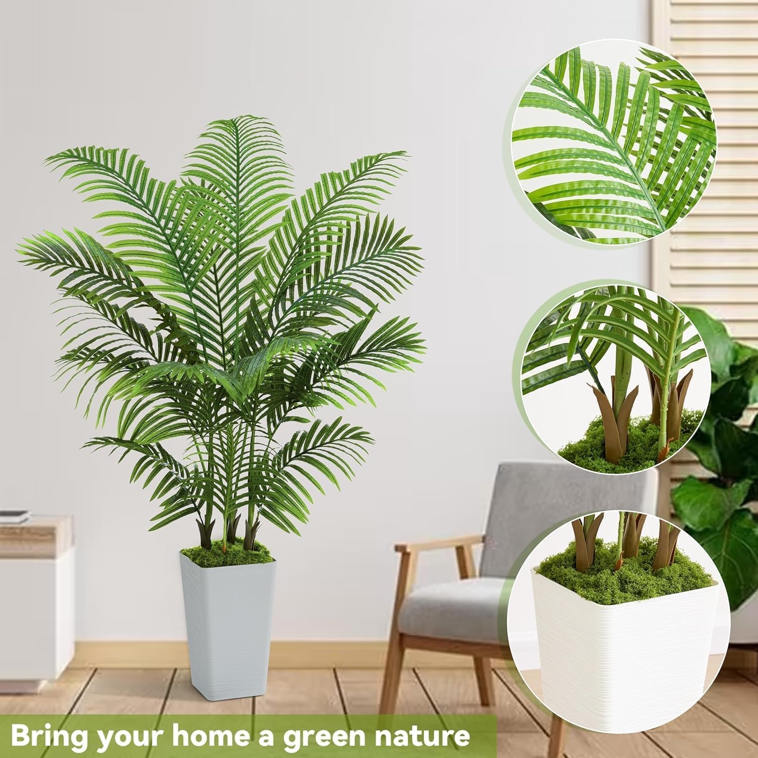 Künstliche Areca Palme Indoor 150Cm - Kunstpflanze Im Topf, Groß Areca Palme Uv-Beständig Für Innen & Außen - Fake Pflanzen Deko Für Wohnzimmer, Balkon, Büro, Garten