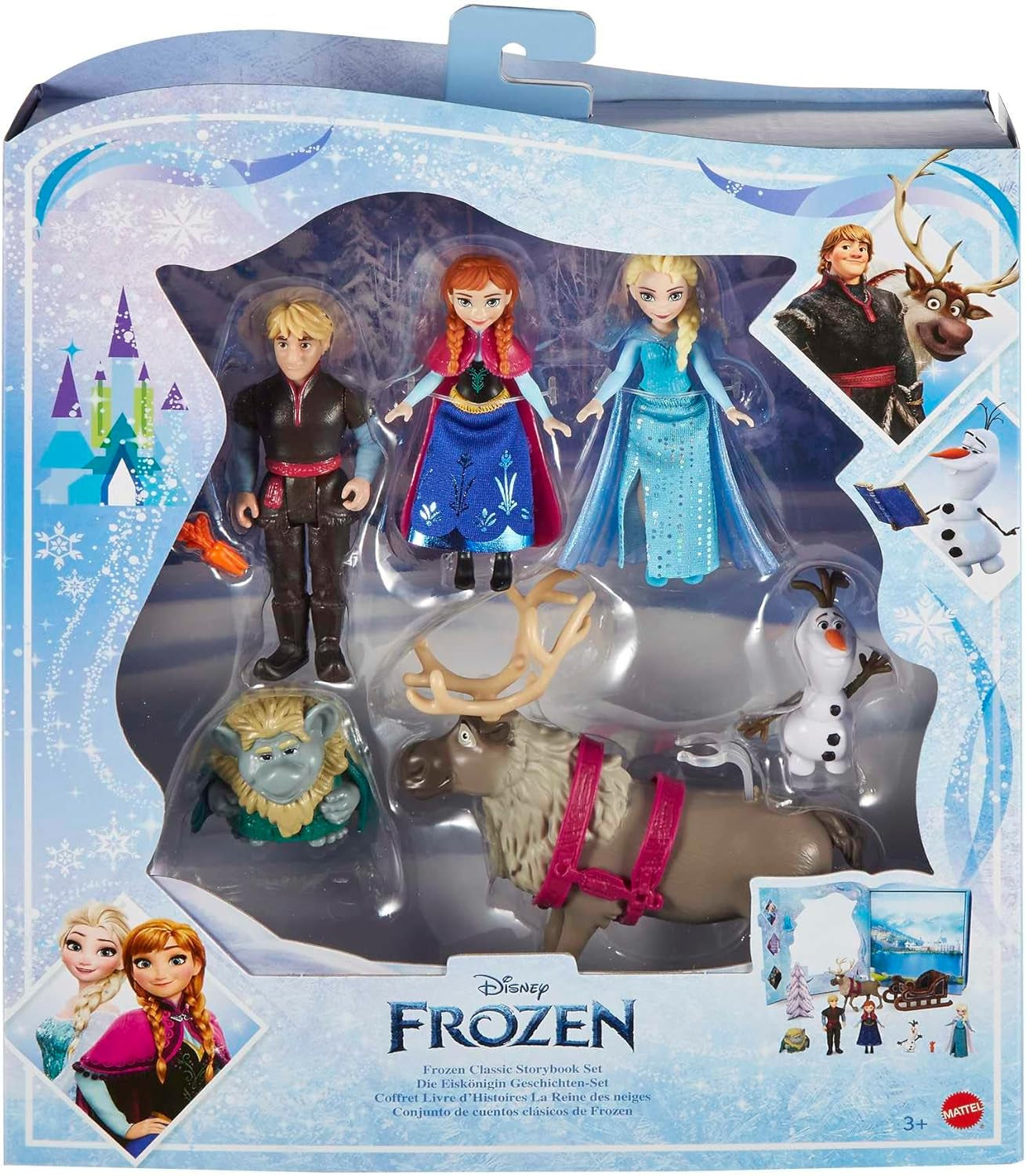 Mattel DISNEY Frozen - Set de basm cu 6 figurine jucăușe preferate, ambalaj interactiv și accesorii pentru copii, HLX04