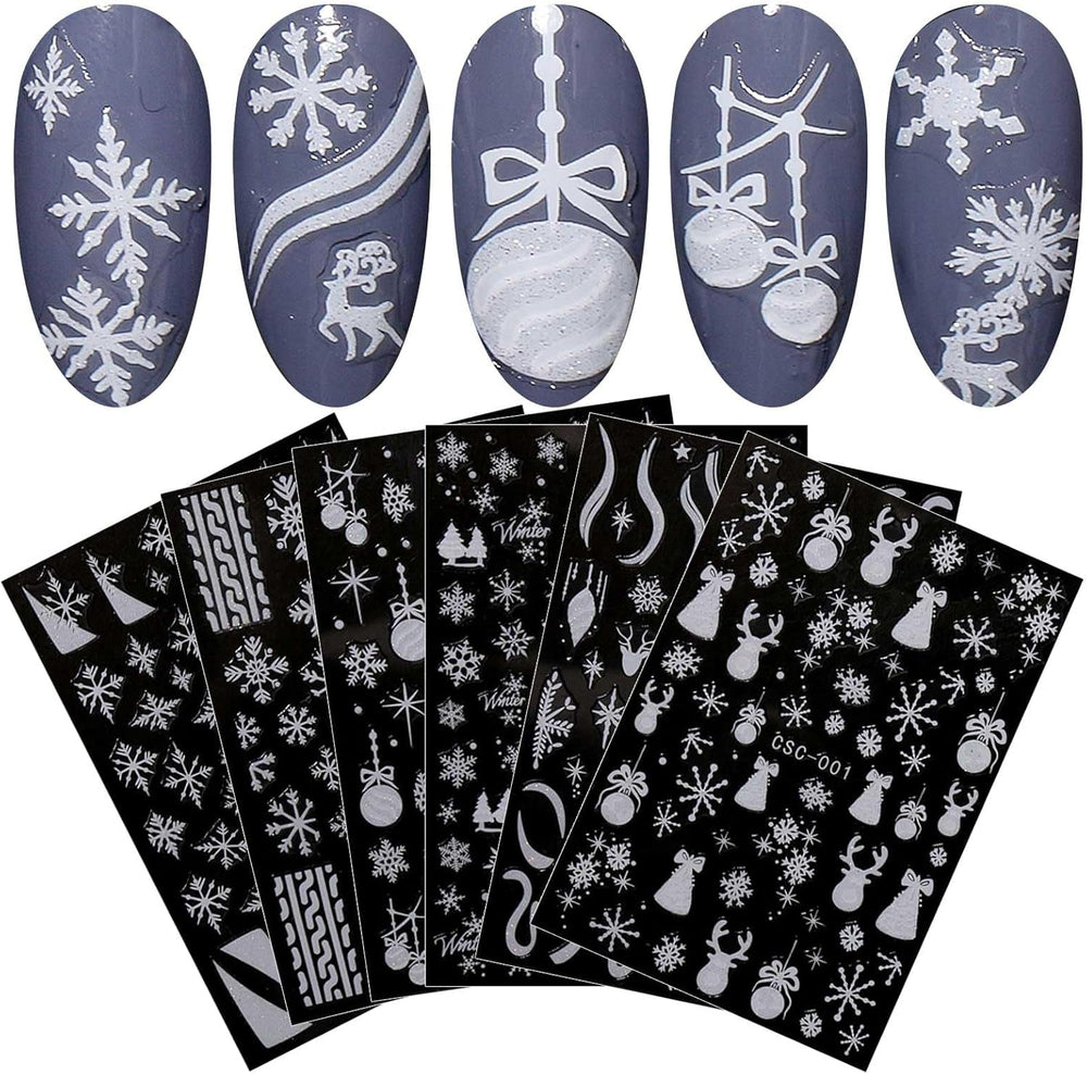 JMEOWIO Nagelsticker Weihnachten Gold Glitter Silber 8 Blatt Nail Art Sticker Selbstklebend Nagelaufkleber Schneeflocke Winterurlaub Dekoration Nageldesign Zubehör
