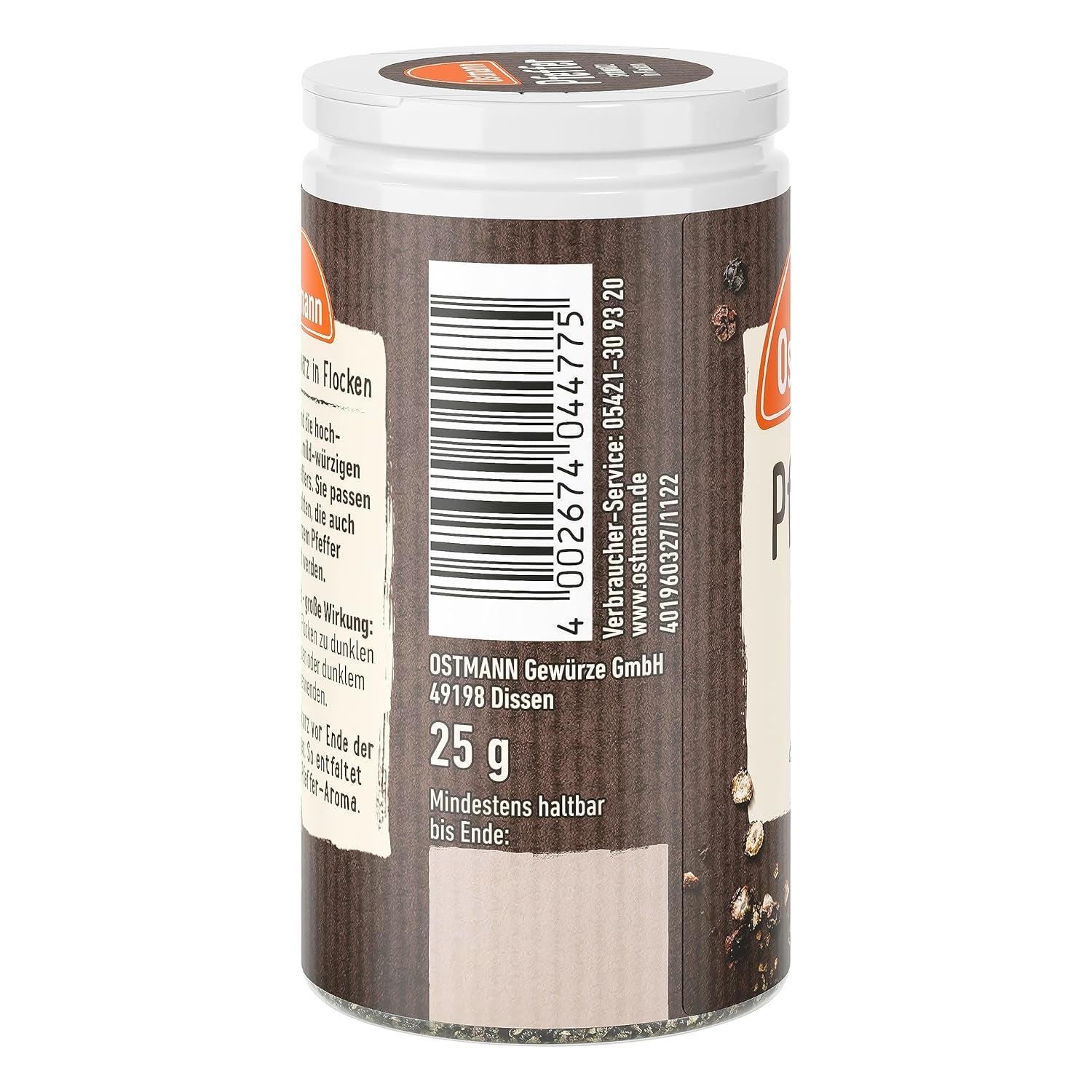 Ostmann Gewürze - Schwarze Pfefferflocken | Grober Pfeffer für intensiv-schwarfen Geschmack | Mit praktischem Streuaufsatz | 25 g in der Streudose