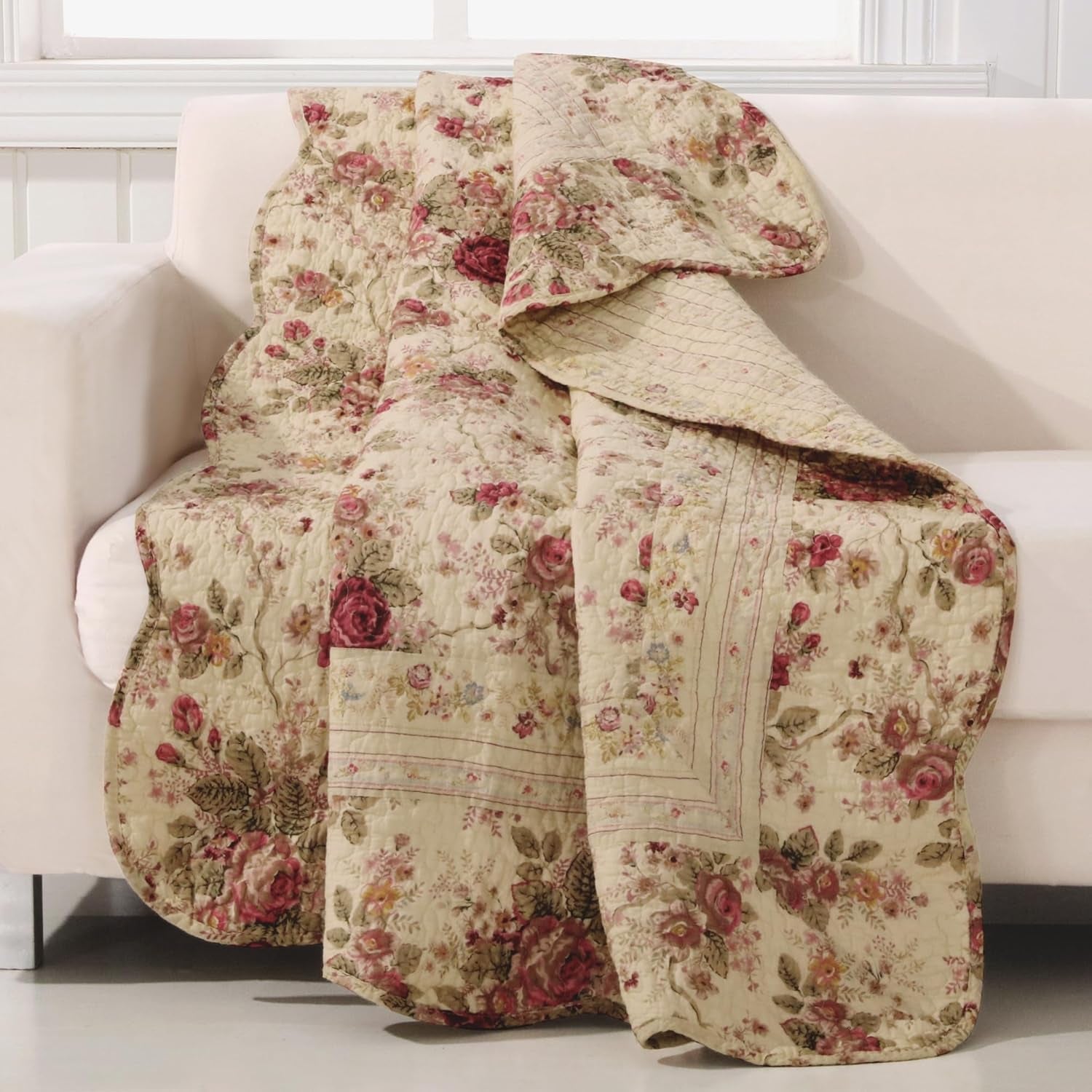 Greenland Home Antique Rose - klasický, tradiční květinový vzor - 100% bavlna, prošívaná, přikrývka, 127 X 152,4 cm, ecru Postele a přikrývky Greenland Home Fashions