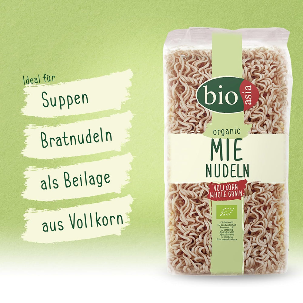 BIOASIA Bio Mie nudle, vyrobené z celých zrn, rychlá a snadná příprava (1 x 250 g)