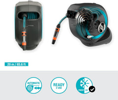 Cutie de furtun de perete Gardena RollUp M (turcoaz) 20m: Irigații flexibile pentru grădini de dimensiuni medii, tambur de furtun rotativ, cu suport de perete, componente ale sistemului și duză de pulverizare, inclusiv furtun de 20m (18610-20)