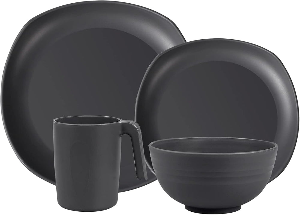 Set de veselă din PP | Set de veselă ușor și indestructibil, format din 16 piese, pentru copii și adulți, set combinat de masă cu 4 farfurii, 4 farfurii de desert, 4 boluri, 4 cești pentru 4 persoane