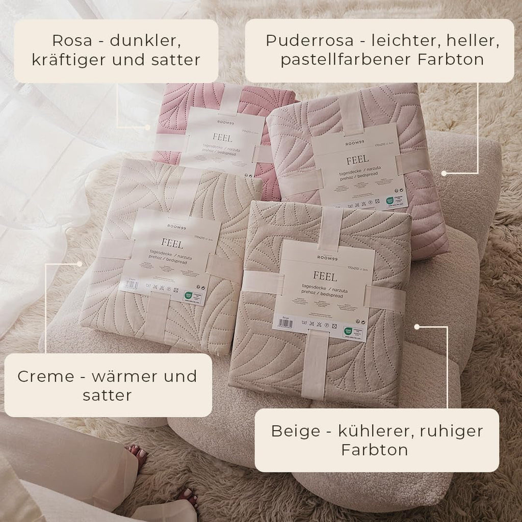 ROOM99 Feel Cuvertură de pat elegantă în bej 220 X 240 Cm Cuvertură de pat versatilă ca cuvertură de pat sau canapea Pătură de aruncare pentru pat și canapea Stil de cuvertură Ideal ca cuvertură de pat Catifea catifea Paturi si Cuverturi Besuche den ROOM99-Store