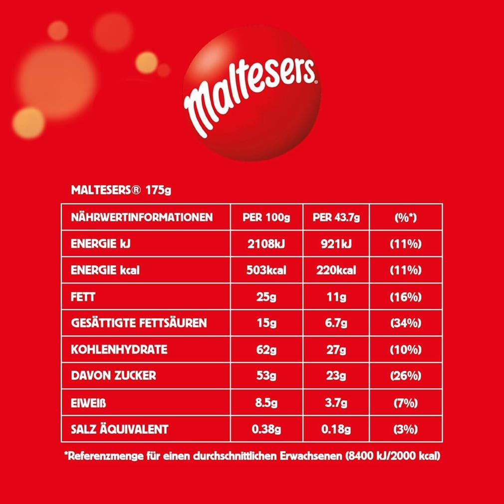 Čokoládové kuličky Maltesers s křupavým a lehkým středem, vzdušná čokoládová svačina, 1 balení (1 x 175 g)