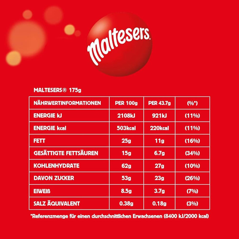 Čokoládové kuličky Maltesers s křupavým a lehkým středem, vzdušná čokoládová svačina, 1 balení (1 x 175 g)