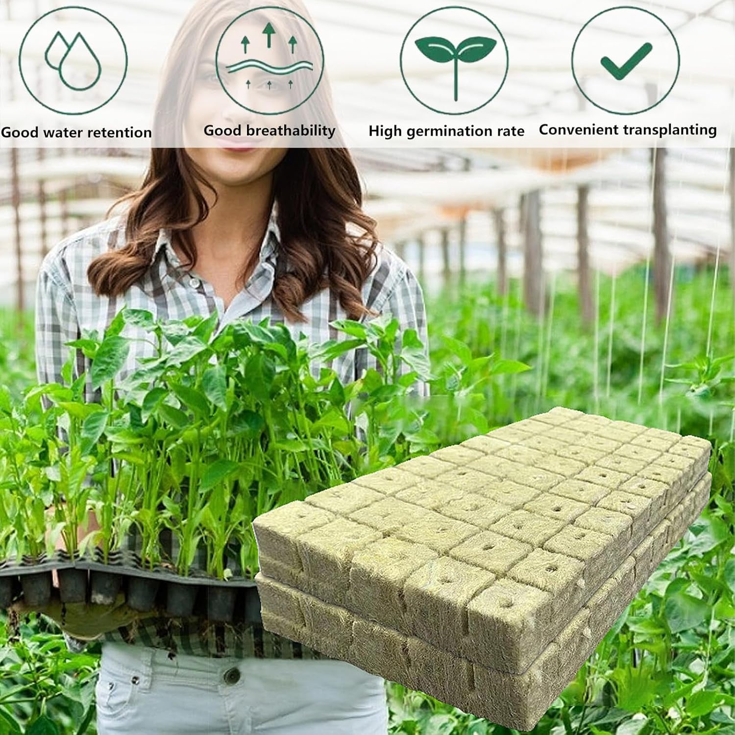 50 ks podložka na pěstování z minerální vlny, kostka z minerální vlny, izolace z minerální vlny, podložka na pěstování z minerální vlny s nůžkami a rukavicemi pro pěstování bez půdy, hydroponii a přesazování