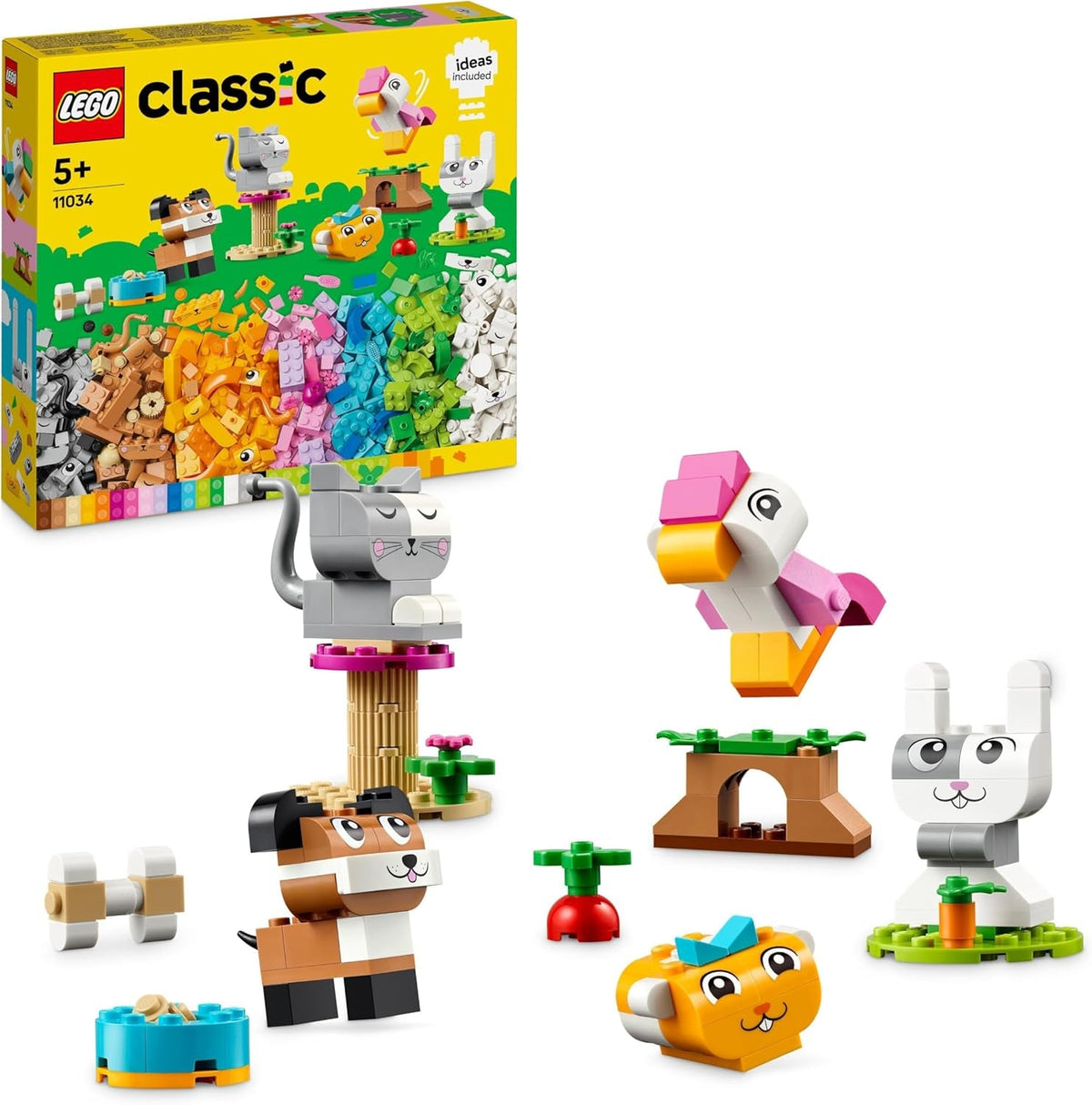 LEGO Classic Creative Animals Barevné kostky Krabice Postavte si figurky zvířat z cihel Psa, kočky, králíka, křečka a ptáka Stavebnice pro chlapce a dívky 5 let staré 11034 Stavebnice Besuche den LEGO-Store Single