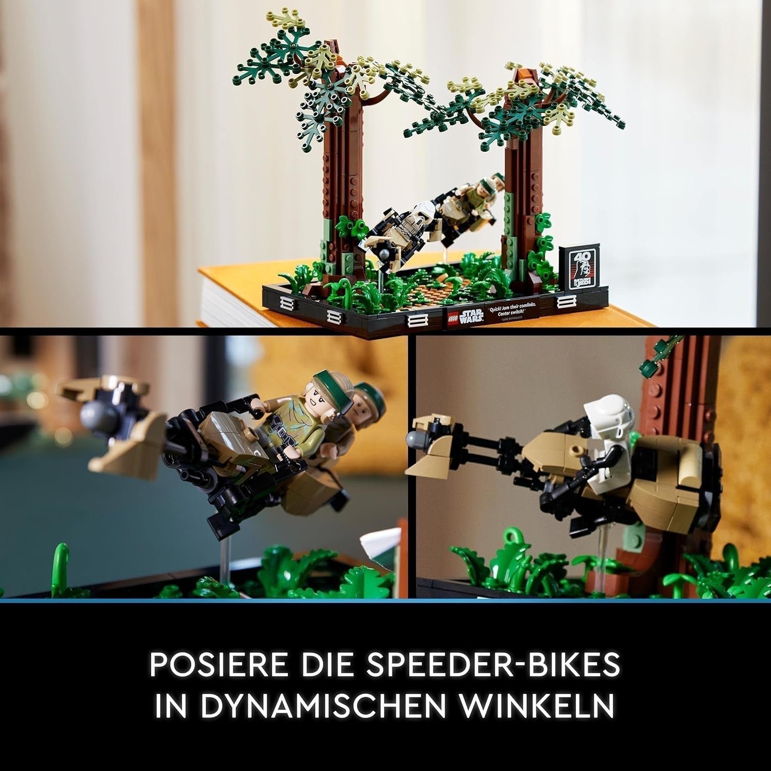 LEGO 75353 Star Wars Pursuit on Endor - Sada diorámat, Návrat Jediho s Lukem Skywalkerem, Princezna Leia & Scout Trooper a Speeder Bikes, Stavebnice 40. výročí Besuche den LEGO-Store