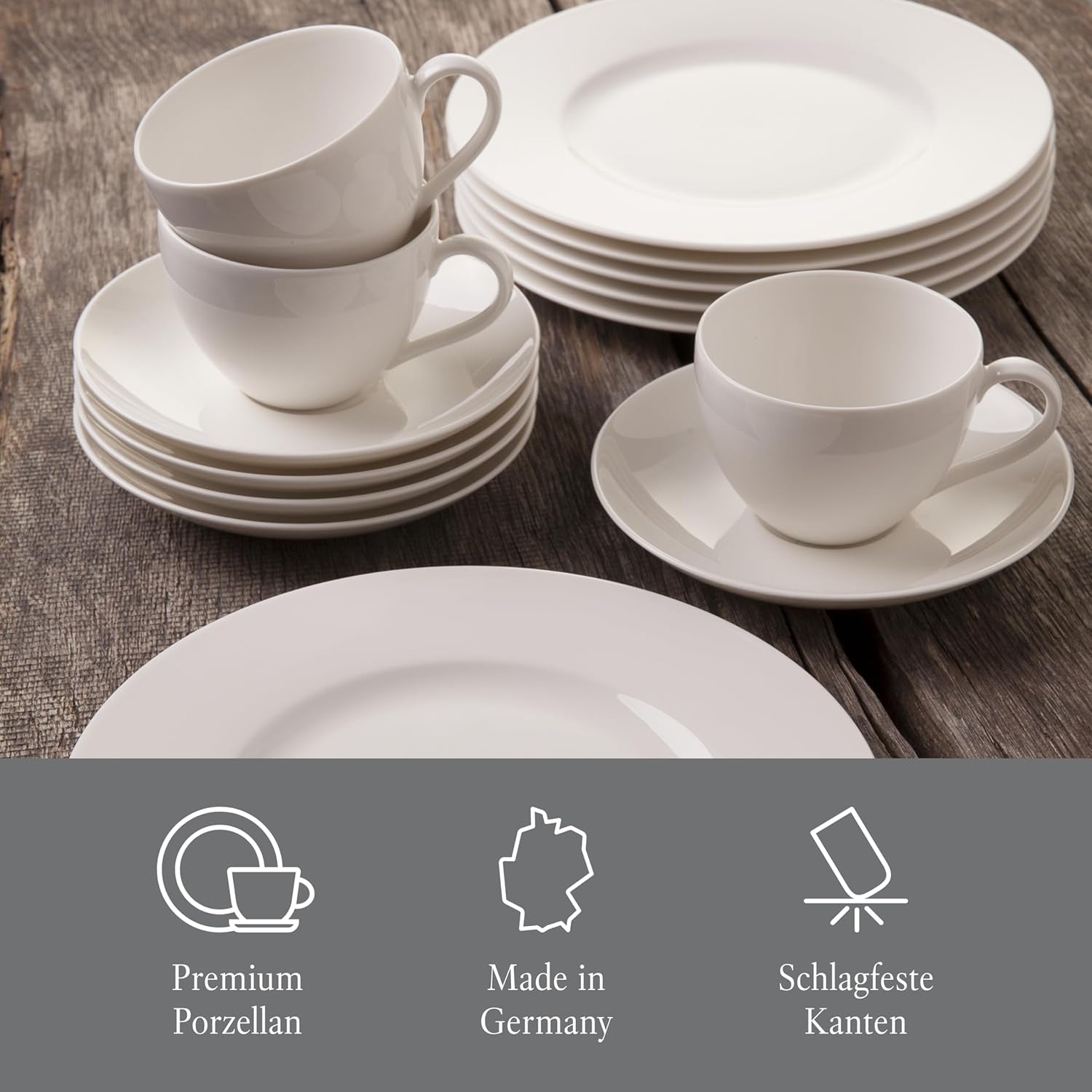 vivo - Villeroy & Boch Group - Set de veselă Basic White cu 30 de piese, potrivit pentru mașina de spălat vase și cuptorul cu microunde, Set de veselă alb, Set de cafea, Ceramică, Farfurii, Cești, Porțelan premium