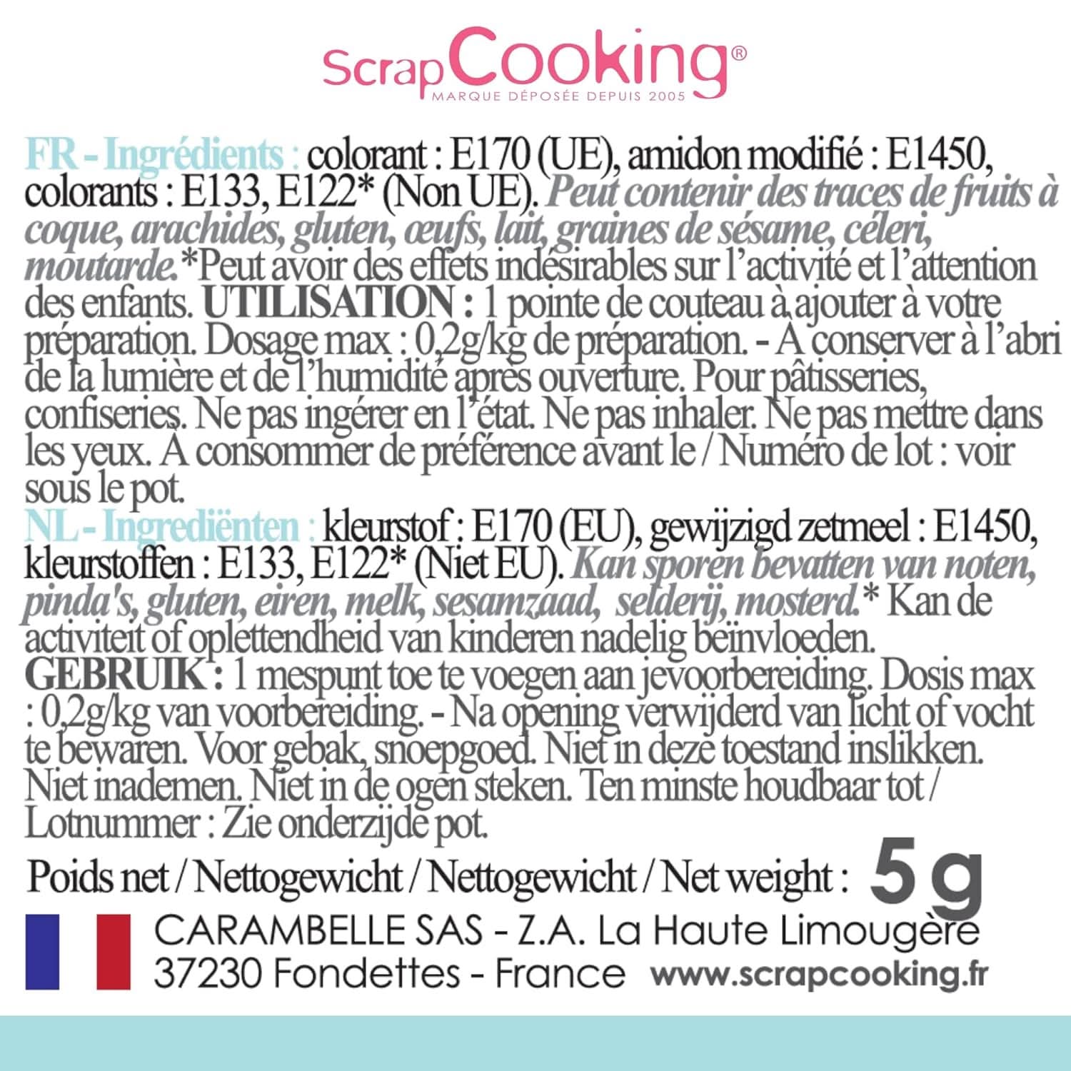 Scrapcooking, práškové potravinářské barvivo, pastelová modrá, 5 gramů Naty Shop