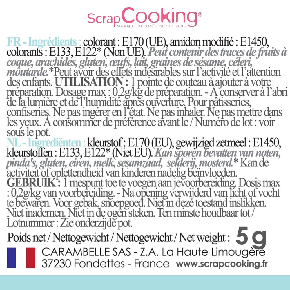 Scrapcooking, práškové potravinářské barvivo, pastelová modrá, 5 gramů Naty Shop
