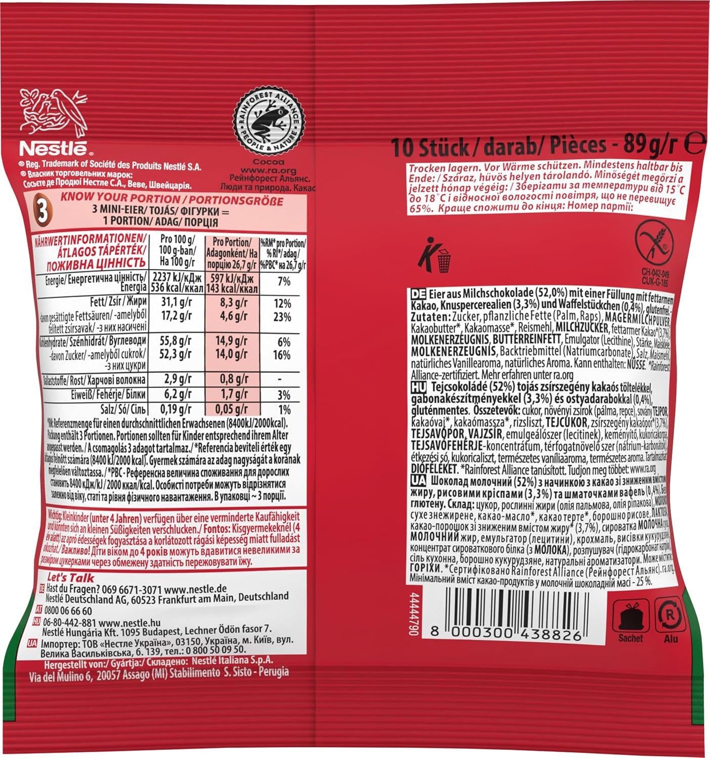 NESTLÉ Mini Eggs, malá vajíčka z mléčné čokolády s krémovou náplní a křupavými kousky, 1 balení (1 x 89 g)