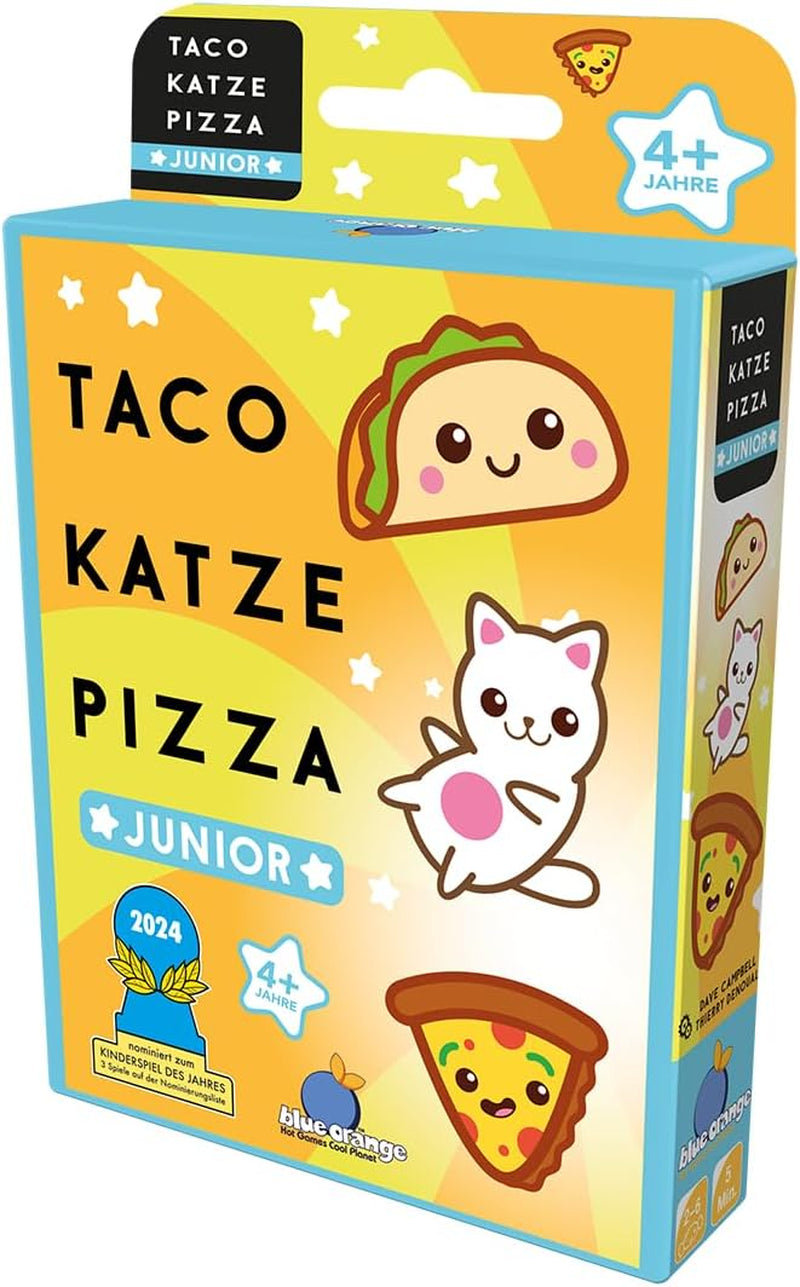 Modrý pomeranč, Taco Cat Pizza Junior, Dětská hra, Karetní hra, Dětská hra roku 2024 Nominace, 2–6 hráčů, věk 4+, 5 minut, německy
