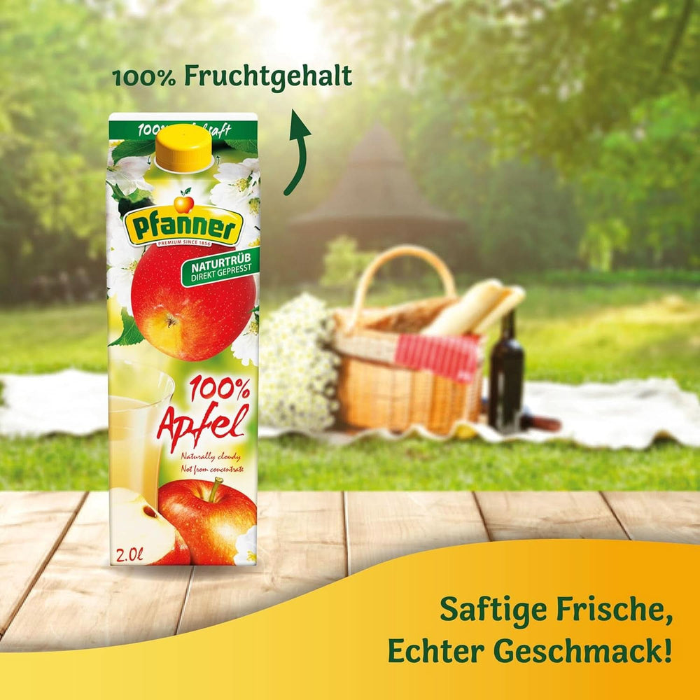 Pfanner 100% přírodní kalná jablečná šťáva (1 x 2 litry) - Přímo lisovaná jablka - Ovocná šťáva bez přidaného cukru Nealkoholické nápoje Naty Shop