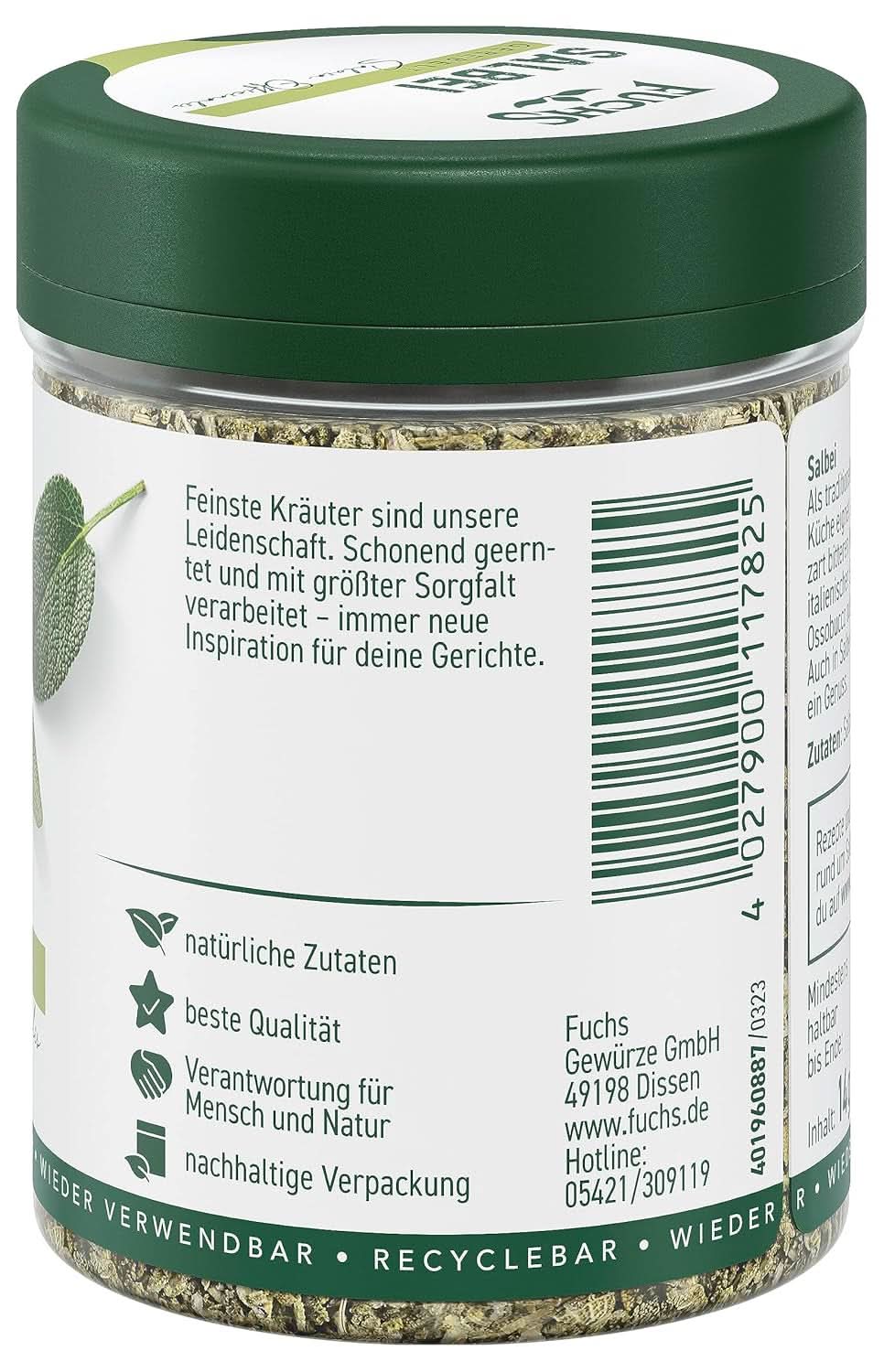 Fuchs, šalvěj, kyselá nota, jemně hořká na ravioli nebo noky, 14 gramů Koření Naty Shop