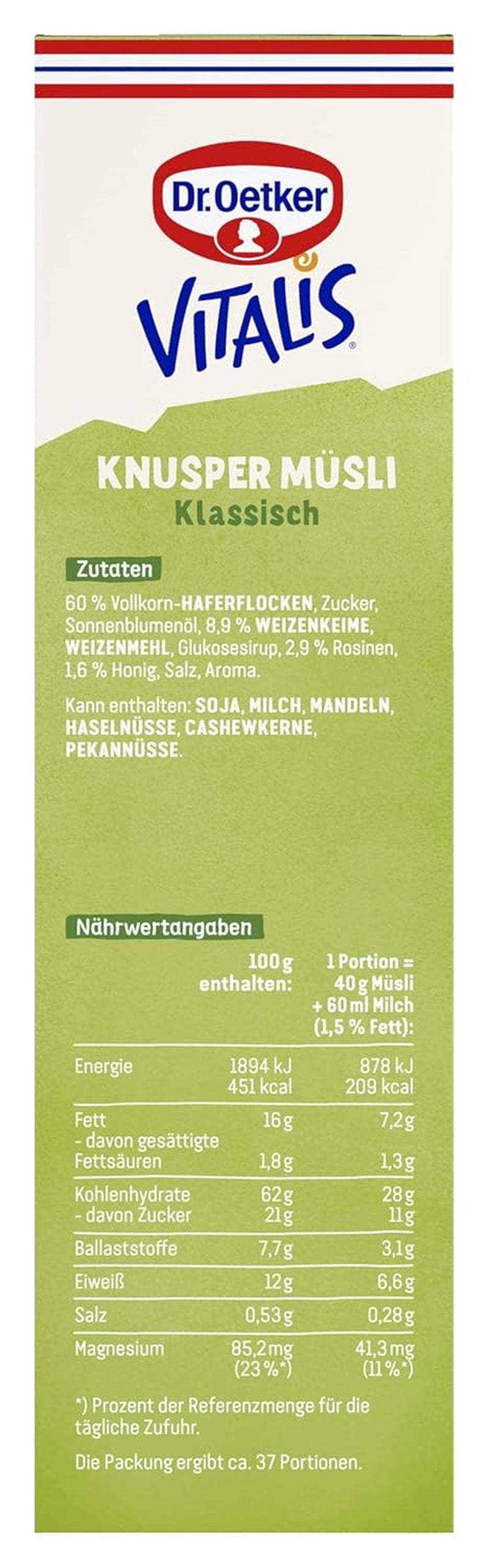 Oetker Vitalis klasické křupavé müsli: velké balení křupavého snídaňového müsli s rozinkami, 1 balení, 1,5 kg