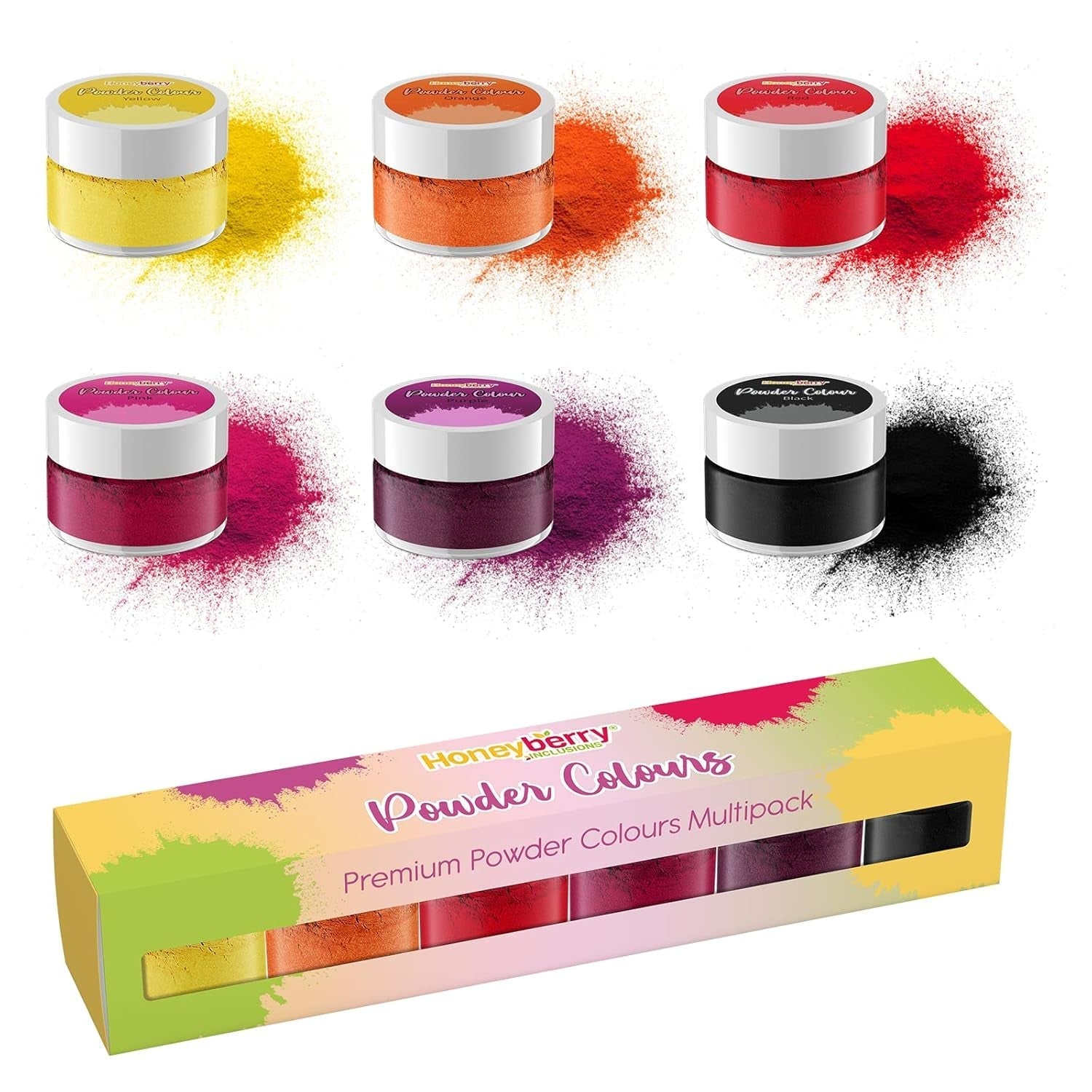 Colorant alimentar natural pudră (6 x 3,5 g) – Pachet multiplu de coloranți comestibili pudră – Culoare foarte concentrată pentru glazură, fondant, decorațiuni pentru torturi și macarons – Sigur pentru alimente și vegan (cald, se fixează)