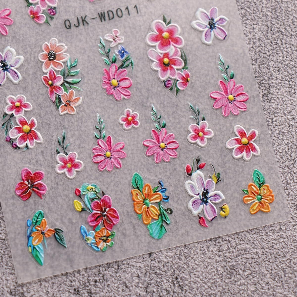JMEOWIO Nagelsticker Blumen 6 Blatt Nail Art Sticker Selbstklebend Nagelaufkleber Sommer Blumen Dekoration Nageldesign Zubehör