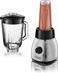 Russell Hobbs Standmixer 2-v-1 [1,5L Glasbehälter Mixer & 0,6L Mini Smoothie Maker -To-Go-Trinkflasche Inkl. Deckel] Spülmaschinenfest, Impuls-/Ice-Crush Funktion, Becher BPA Frei, Edelstahl 23821-56 Kitchen Naty Shop