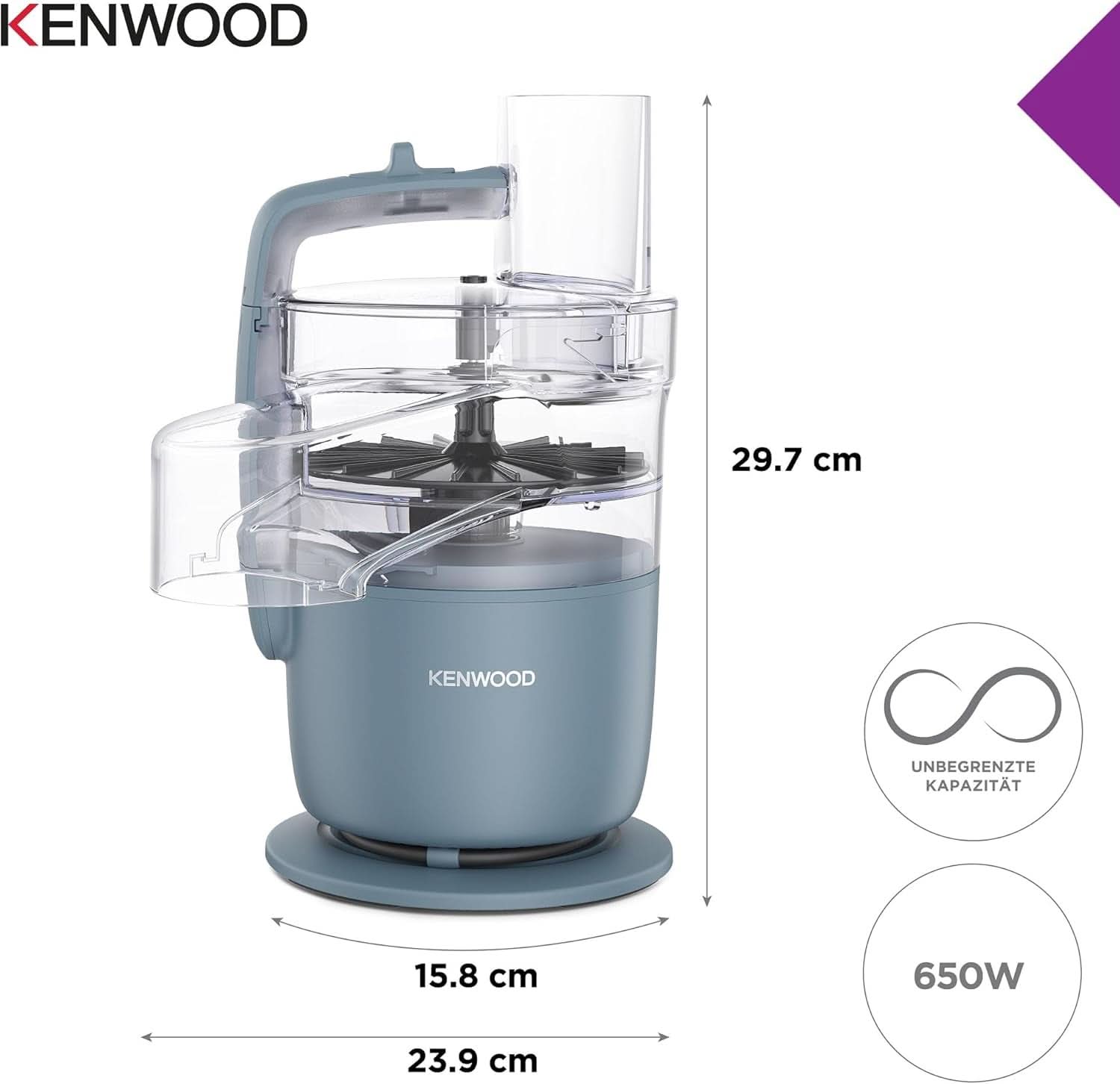 Kenwood Multipro Go FDP22.130GY, Kompakt-Küchenmaschine Nur 30Cm Hoch, Zum Schneiden, Reiben, Pürieren Und Teig Kneten, Express-Serve, 1,3 l Arbeitsbehälter, 650 W, Blau Mother and Child Naty Shop
