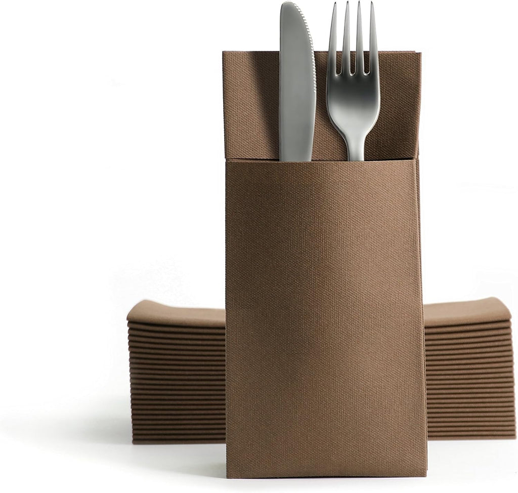 CHIC Airlaid 50 șervețele pentru tacâmuri pungi pentru tacâmuri, asemănătoare țesăturii, șervețel de unică folosință de înaltă calitate, 39X40Cm, model alb de bun venit cald 50 bucăți (pachet de 1)