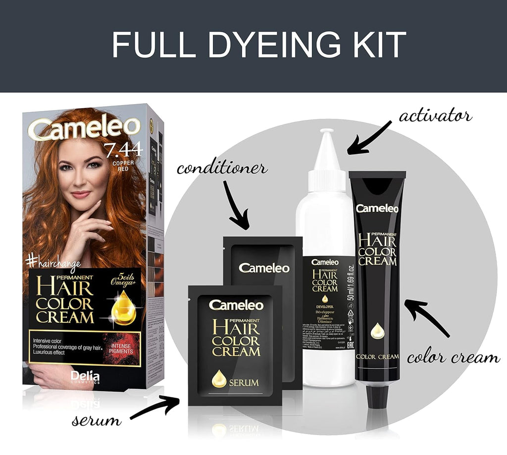 Cameleo - Omega Plus - Vopsea de păr - Roșu cupru - Culoare profundă, permanentă - Colorare permanentă - Protecția părului - Set complet de colorare Vopsea pentru par Naty Shop