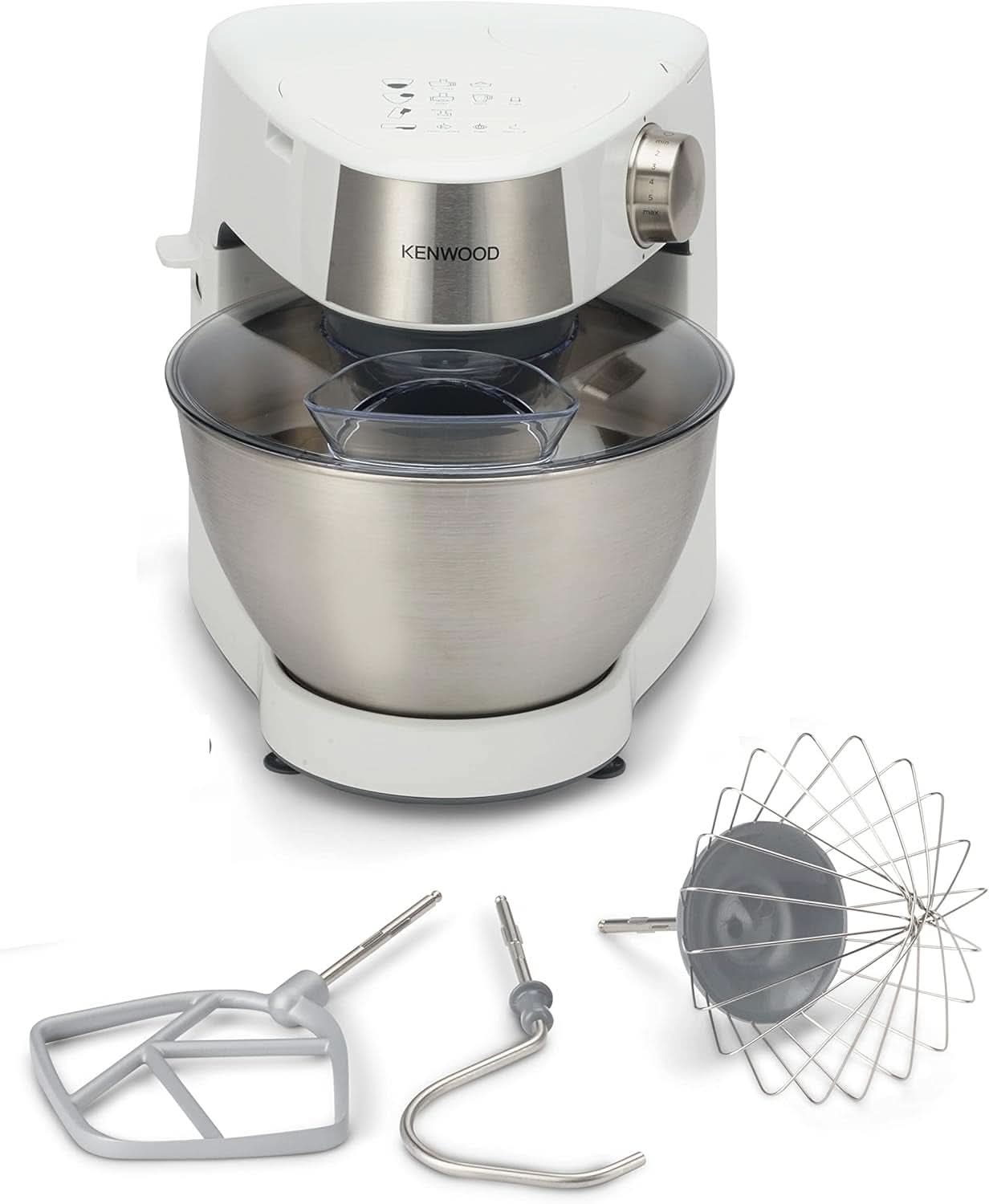 Kenwood Prospero+ KHC29A.R0SI Küchenmaschine, 4,3 L Edelstahlschüssel, Inkl. 10-Teiligem Zubehör-Set Mit Fleischwolf, Glas-Mixer, Zitruspresse, Entsafter Und Mehr, Inkl. Easyweigh Waage, 1000W, Silber Matka a dítě Naty Shop Weiß Inkl. 3 příslušenství