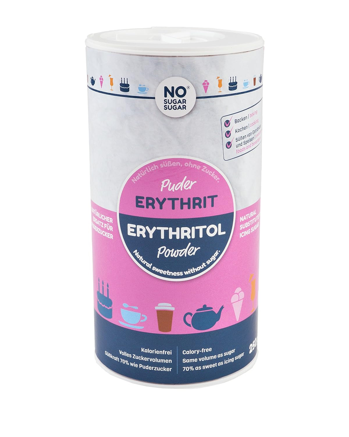 Nosugarsugar Erythrit Puder Streudose - Puderzuckerersatz Kalorienfrei, 19Er Pack (19 X 250 G) Sladidla Naty Shop Výchozí název