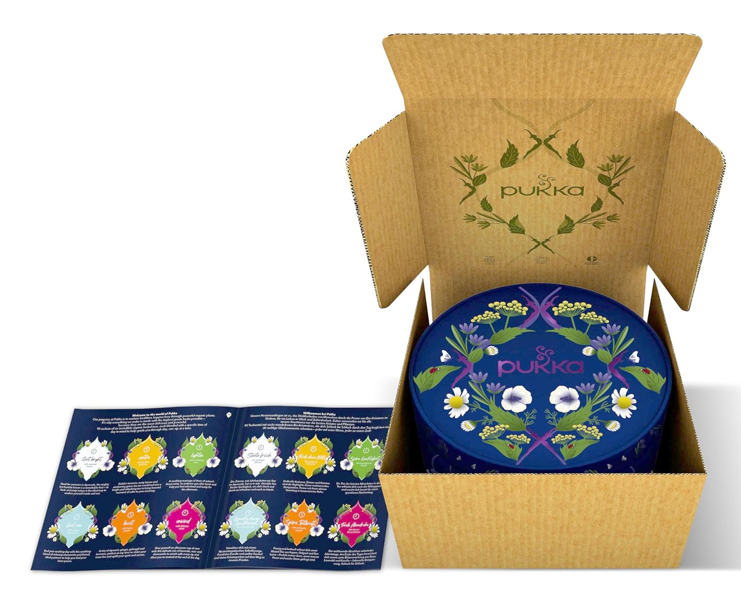 Set cadou ceai Pukka, cutie ceai organic Premium Selection „Wellness Von Früh Bis Spät”, matcha, curcuma, set ceai, idee cadou, 6 variante, 90 pliculețe de ceai