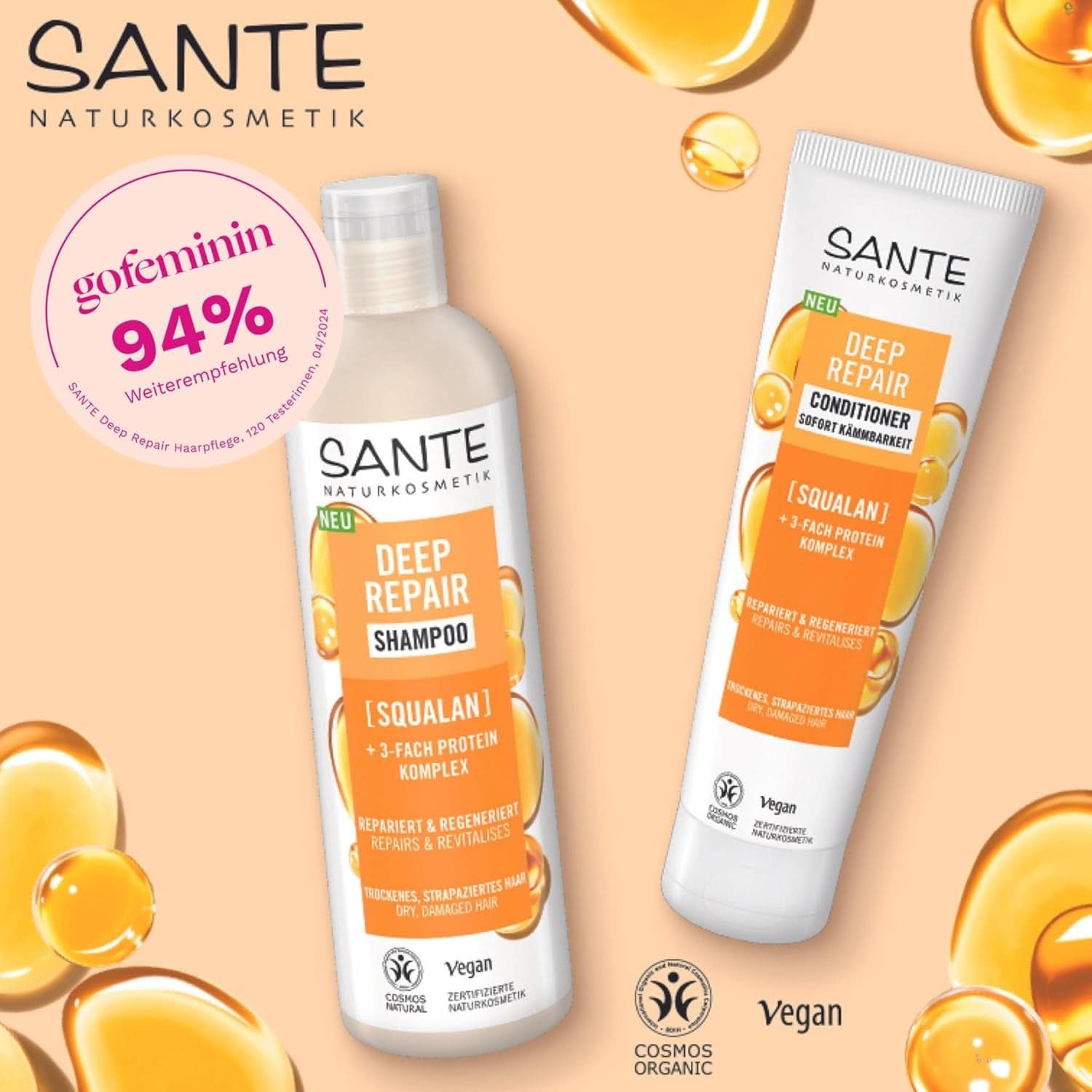 SANTE Naturkosmetik, veganský pečující šampon pro hladké a lesklé vlasy, 950 ml Sprcha a vana Naty Shop