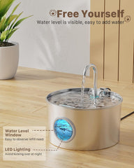 Katzenbrunnen Edelstahl Trinkbrunnen für Katze: Katzenbrunnen für Katzen - 2,2L Ultra leise Wasserbrunnen für Katzen - katzenbrunnen für Hunde mit Wasserstandsfenster - Enhtält keinen EU-Adapter