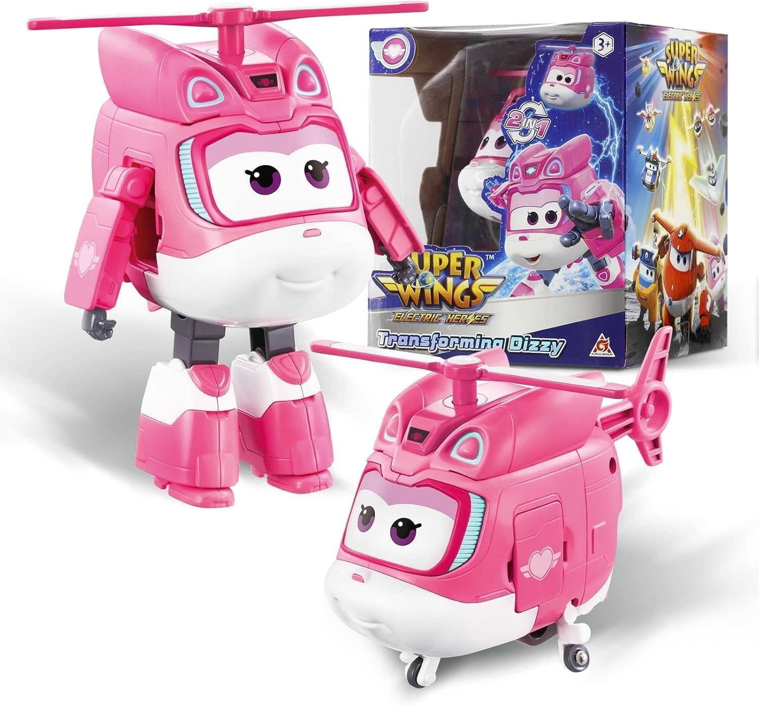 Transformační letadlo Super Wings Supercharged Traver, přibl. 12,7 cm velká dětská hrací figurka Letadlo a figurka robota pro chlapce a dívky od 3 let Stříbrné akční figurky Naty Shop Dizzy