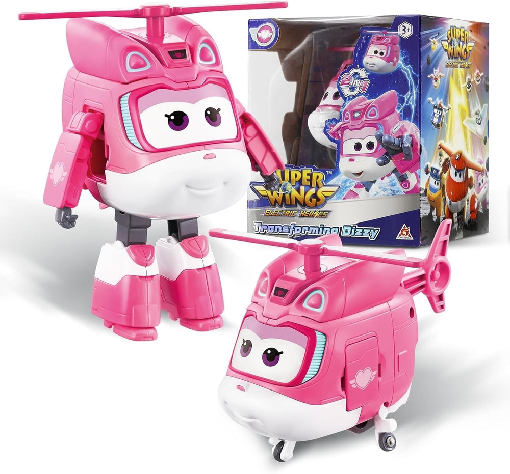 Transformační letadlo Super Wings Supercharged Traver, přibl. 12,7 cm velká dětská hrací figurka Letadlo a figurka robota pro chlapce a dívky od 3 let Stříbrné akční figurky Naty Shop Dizzy