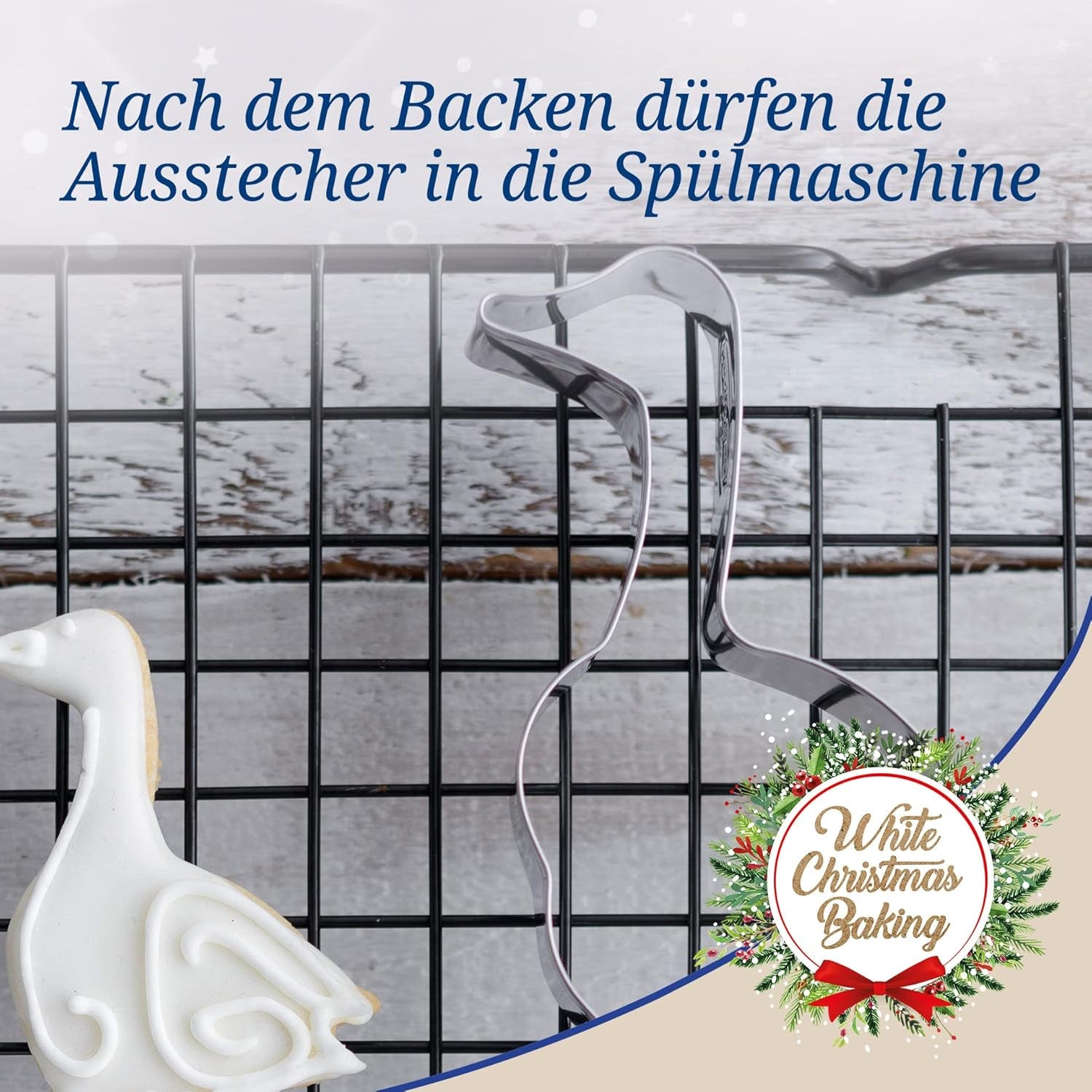 Set de 3 forme de biscuiți Dr. Oetker, model gâscă – Forme de biscuiți, White Christmas Baking – Forme de biscuiți din oțel inoxidabil pentru Crăciun