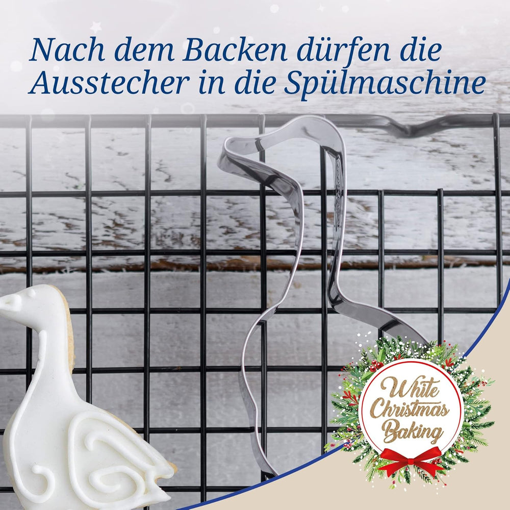 Set de 3 forme de biscuiți Dr. Oetker, model gâscă – Forme de biscuiți, White Christmas Baking – Forme de biscuiți din oțel inoxidabil pentru Crăciun