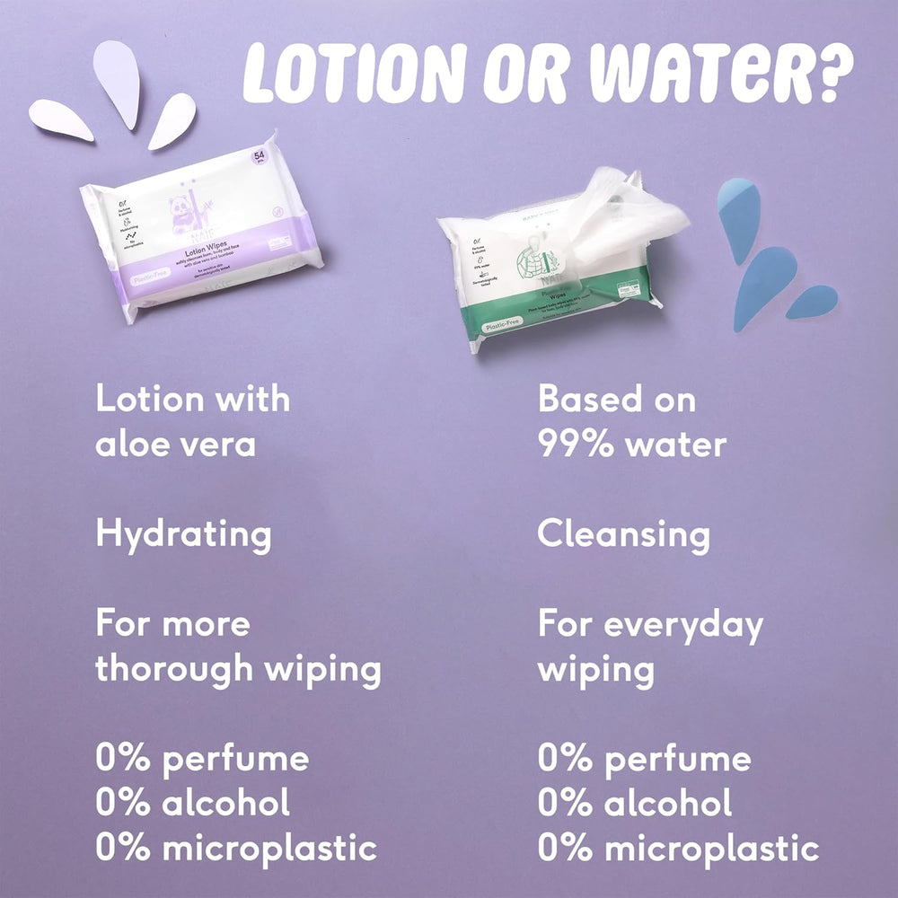 Naïf Plastové dětské ubrousky 54 kusů (1 balení x 54 kusů) – na zadečka, tělo a obličej dítěte – přírodní ingredience