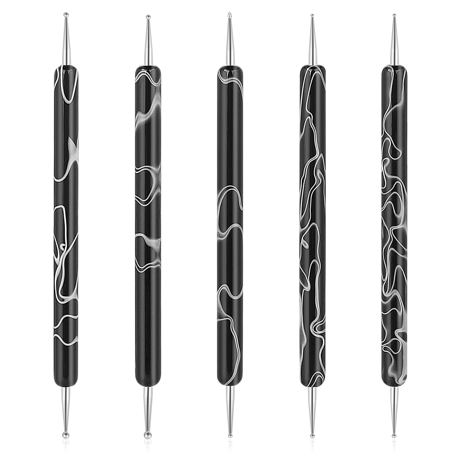 5 Stück Nail Design Dotting Tools Nagelkunst Werkzeug Nagelpunkt Pinsel Punktierung Stift Marbleizing Werkzeug Für Nagellack Maniküre, Schwarz