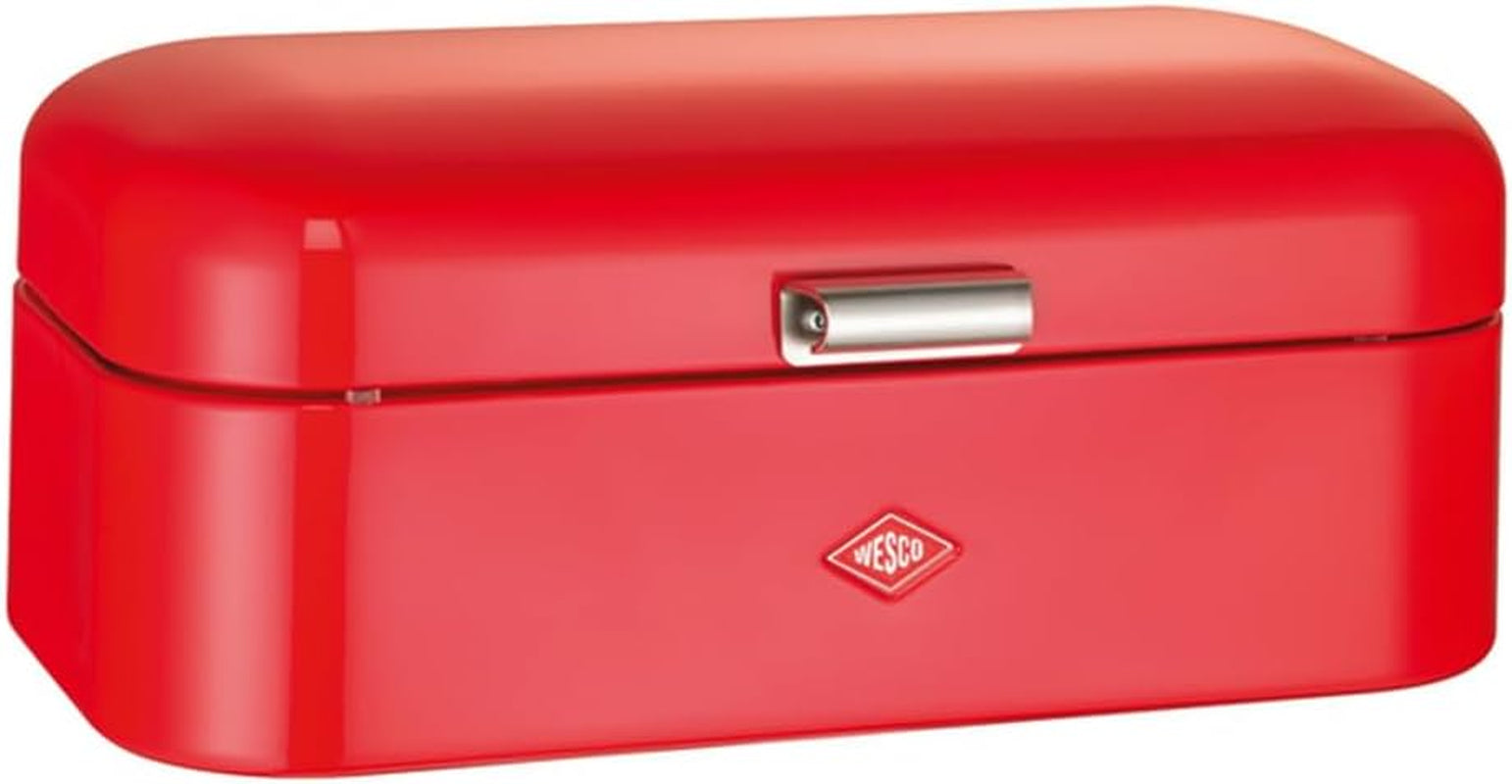 Coș de pâine Wesco Grandy în culoarea negru mat, tablă de oțel acoperită cu pulbere, găuri de ventilație și mâner robust Cutii depozitare alimente Naty Shop Roșu