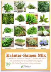 Prademir – Kräutersamen Set aus 16 beliebten Küchenkräutern – Kräuter Anzuchtset mit 100% Natursamen aus Portugal – Kräuter Saatgut aus Oregano, Tymián, Majoránka, Rosmarin, Kopr, Basilikum, Sage uvm