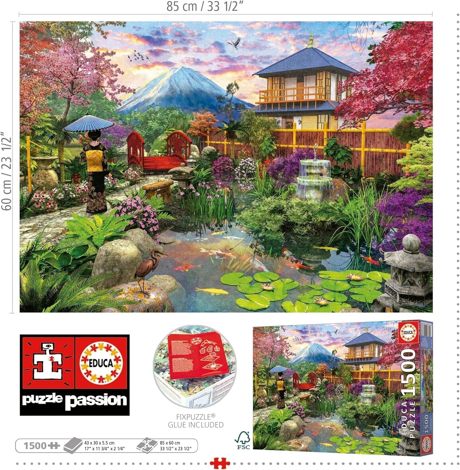 Educa - Puzzle 1500 dílků pro dospělé | Japonská zahrada. Rozměry: 85 X 60 cm. Obsahuje lepidlo na puzzle Fixpuzzle. Už 14 let (19937) Puzzle Naty Shop