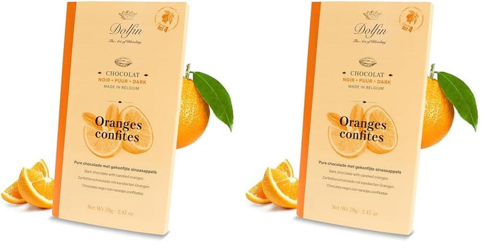 Dolfin Pachet de 3 ciocolată cu diverse arome - ciocolată artizanală belgiană, 210 g Bomboane de Ciocolata Naty Shop 210 G (2 seturi x 3 tablete) Portocale confiate