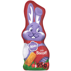 Milka Smiling Bunny Biscoff – jemný velikonoční zajíček s čokoládou a kousky sušenek Lotus Biscoff – 95g