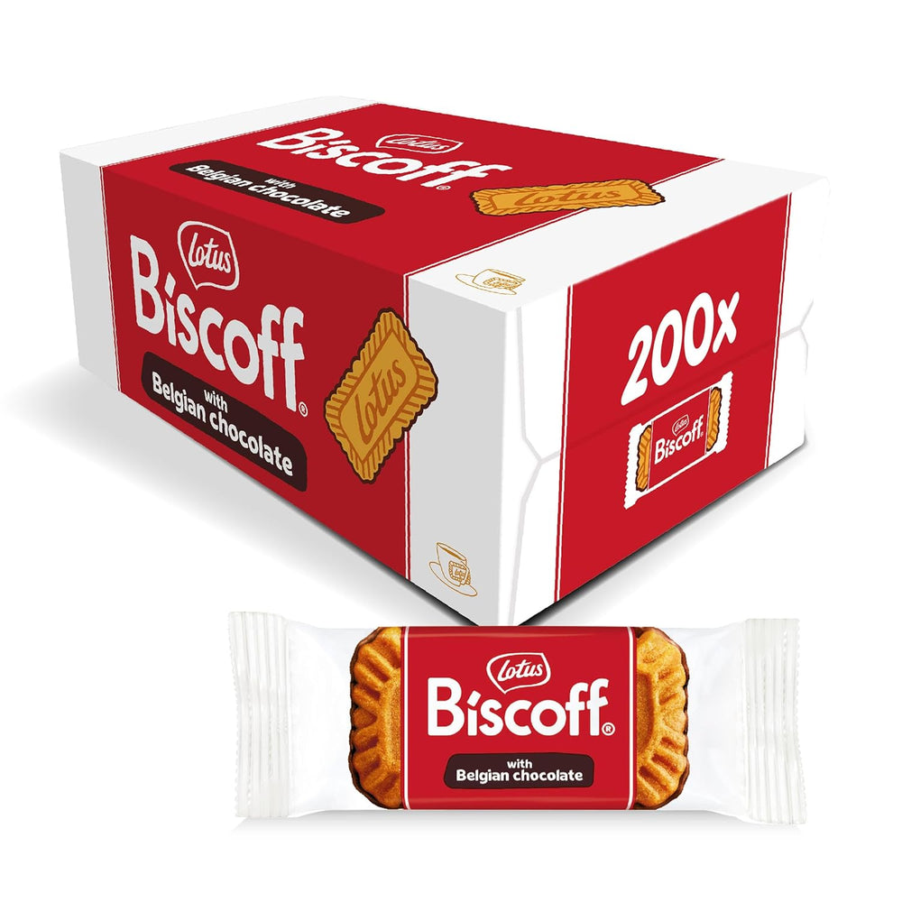 Lotus Biscoff | Karamelizované sušenky s čokoládovou polevou | 200 jednotlivě balených sušenek | Pouze přírodní složky | Bez umělých barviv a příchutí | 200 x 1| 1,47 kg