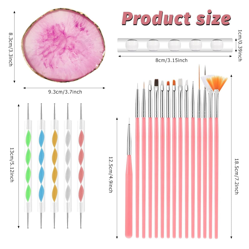 22-Teiliges Nagelkunstpinsel-Set, Nagelkunst-Werkzeugset Kunstharzpalette Nagelkunstmalerei Gemischte Farben Acryl-Silikon-Schnitzstift, Punktierstift-Werkzeug, Maniküre-Set