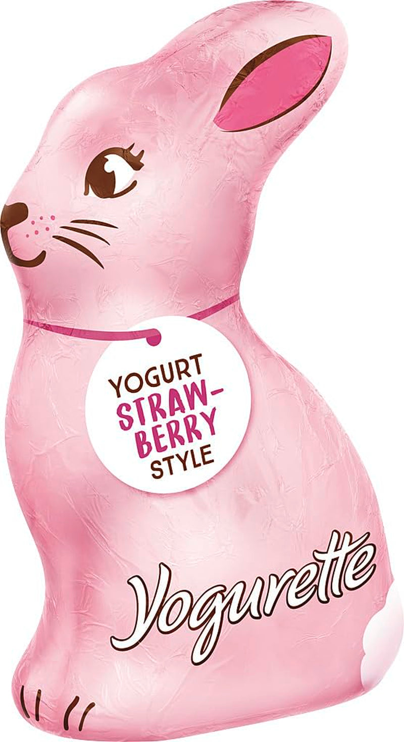 Velikonoční zajíček s jogurtem 75g – Čokoládový zajíček na Velikonoce – Bílá čokoláda s jogurtem a ovocnými jahodovými chipsy – Čokoládový zajíček na Velikonoce a velikonoční košík – Čokoládový dárek – Velikonoční dárek