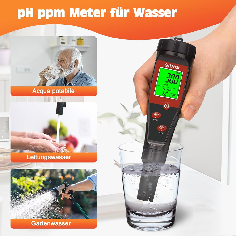 Hydroponický vodní pH metr, digitální pH tester vody, TDS tester, EC PPM test pro rostlinné živiny, vodivost 4 v 1, pH pero pitné vody, DWC, pokojové rostliny